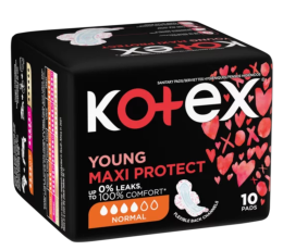 Kotex Young Maxi Normal Total Confidence Sanitary Pads With Wings 10 Pack